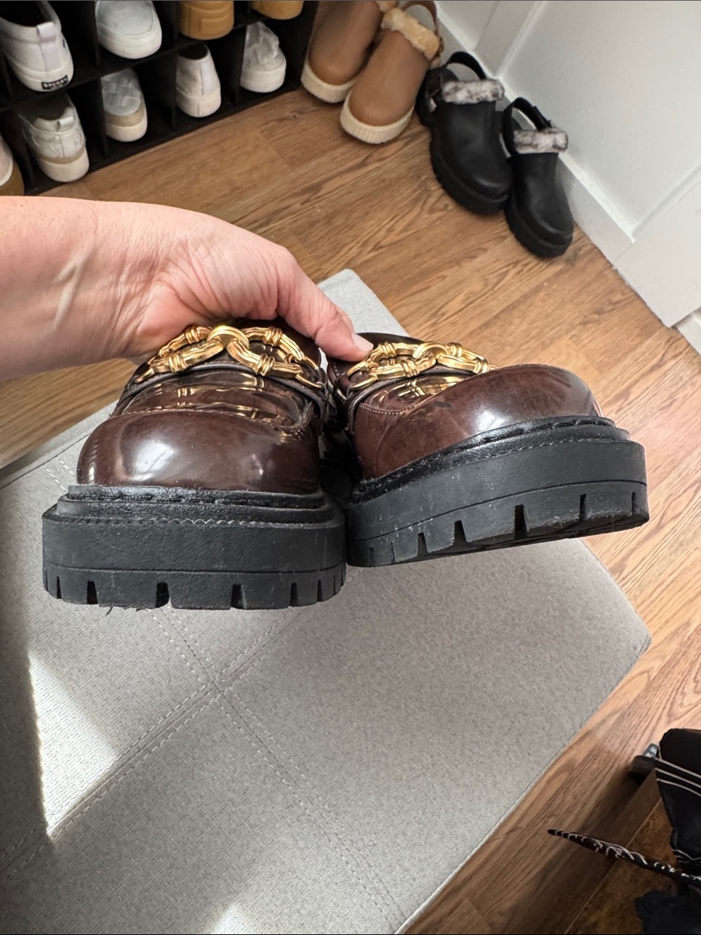 Circus NY by Sam Edelman Dark Brown Patent Loafers with Gold Chain Accent Sz10 - Picture 10 of 16